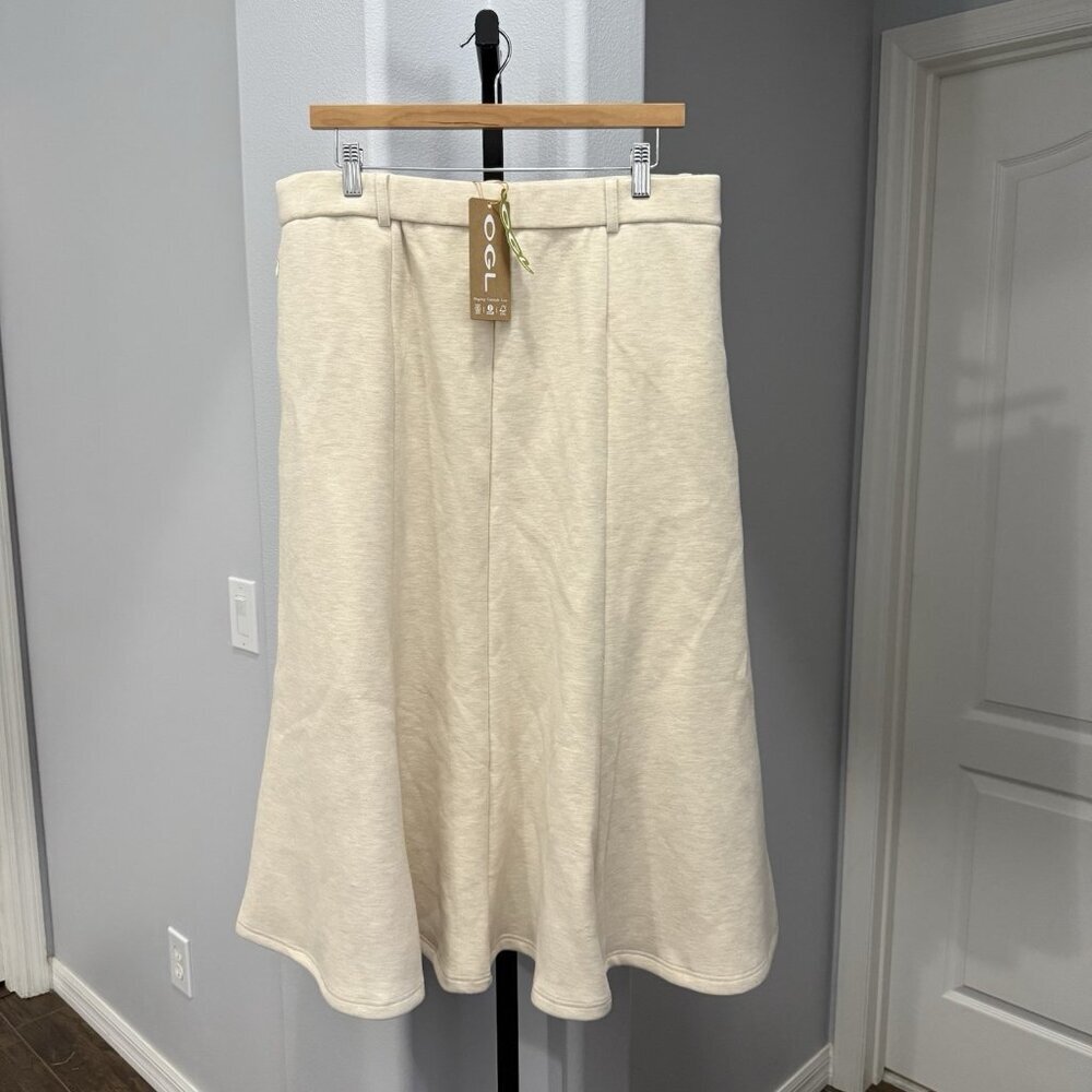 NWT OGL Wool Blend Flared Midi Maxi Skirt Size XL Heathered Ivory